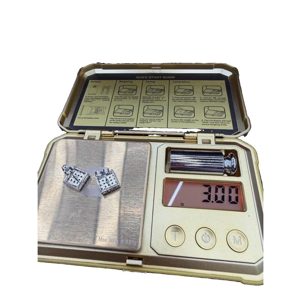 Square 925 Silver Lab Created Diamonds Signed 925S 3 Grams